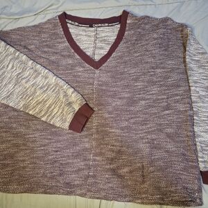 Calvin Klein Maroon and Gray V-Neck Sweater